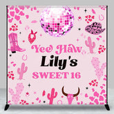 Aperturee - Aperturee Pink Disco Ball Cowgirl Custom Name Sweet 16 Backdrop